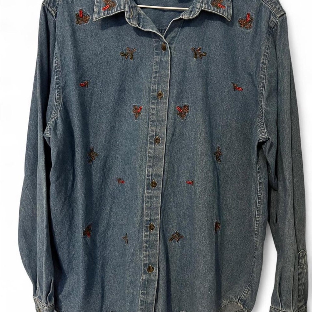 Embroidered denim long sleeve